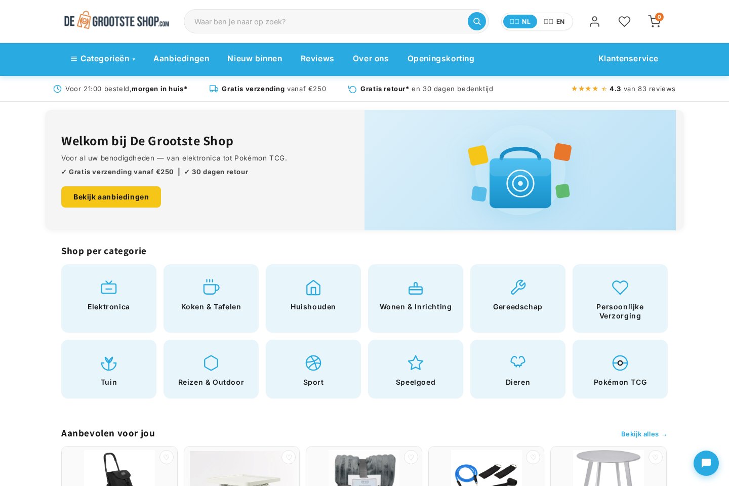De Grootste Shop — website homepage